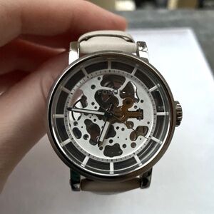 Women's Fossil Grant Automatic Leather Band Skeleton Watch
